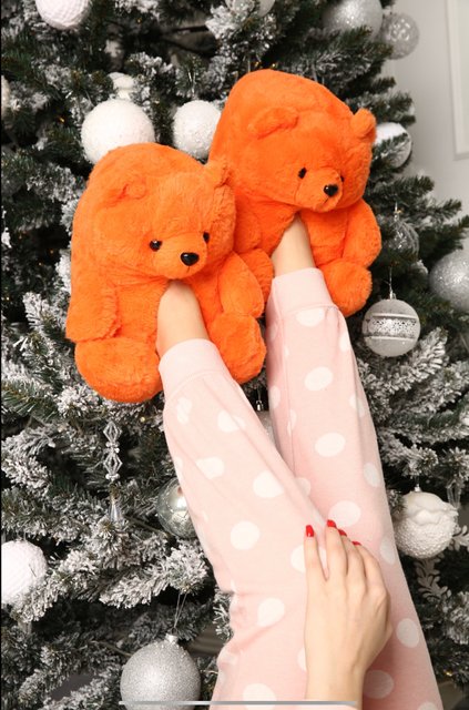 Плюшеві тапочки ведмедик помаранчеві
